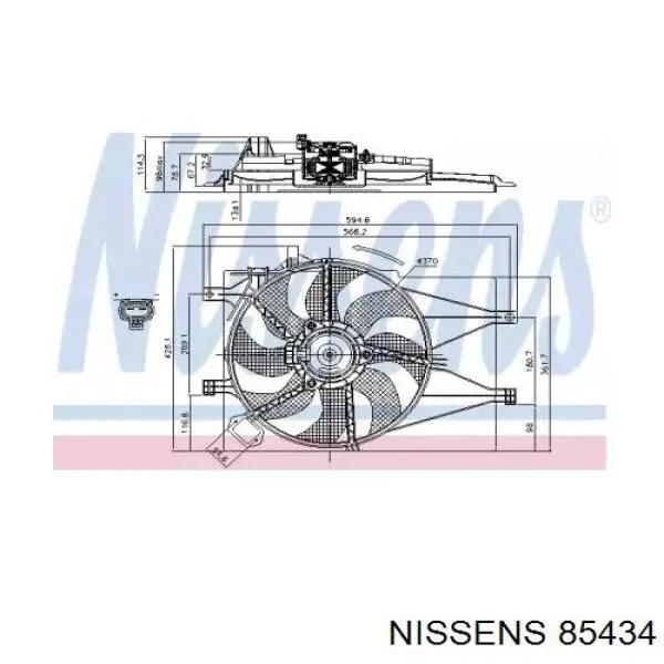 85434 Nissens диффузор радиатора охлаждения, в сборе с мотором и крыльчаткой