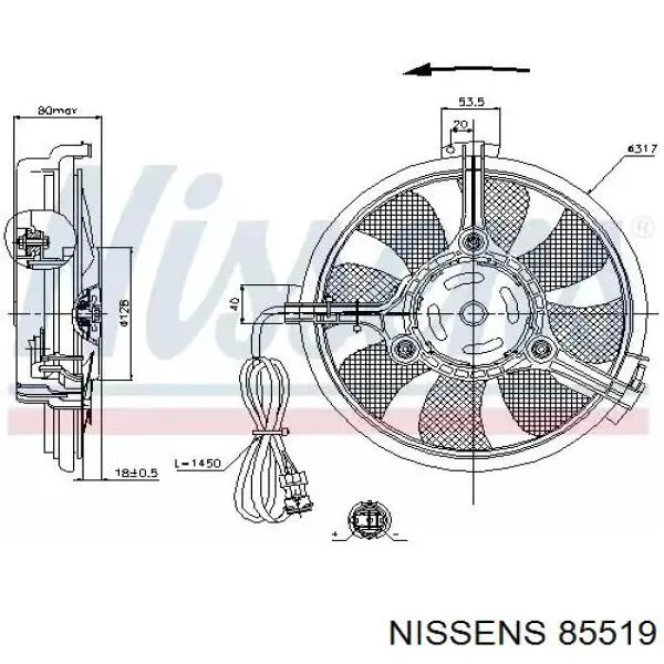 Электровентилятор охлаждения в сборе (мотор+крыльчатка) NISSENS 85519