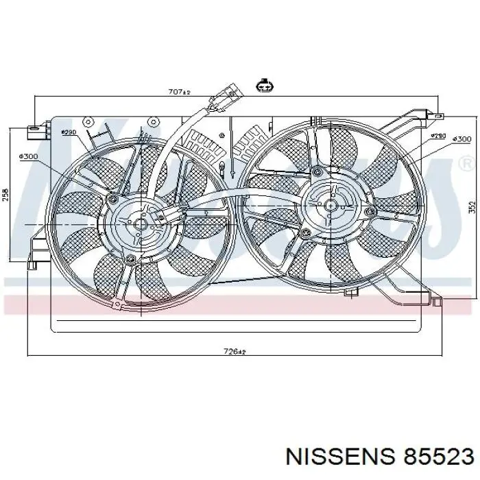 85523 Nissens диффузор радиатора охлаждения, в сборе с мотором и крыльчаткой