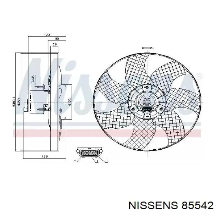85542 Nissens электровентилятор охлаждения в сборе (мотор+крыльчатка)
