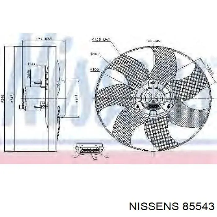 Купить 85543 Nissens Электровентилятор охлаждения в сборе (мотор+крыльчатка)