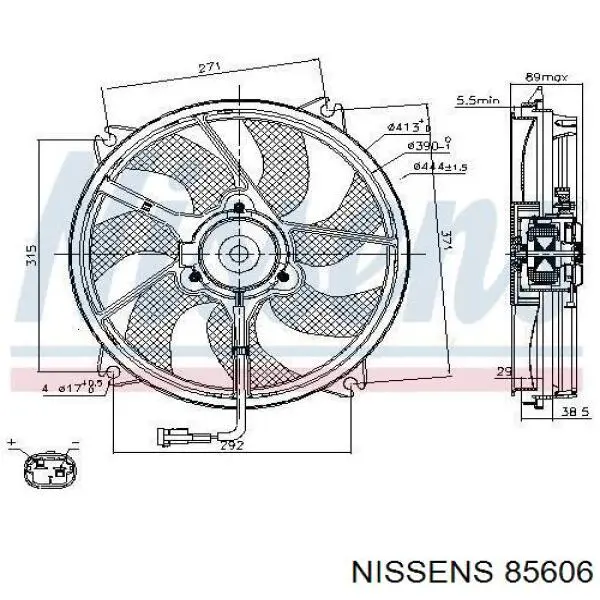 85606 Nissens электровентилятор охлаждения в сборе (мотор+крыльчатка левый)