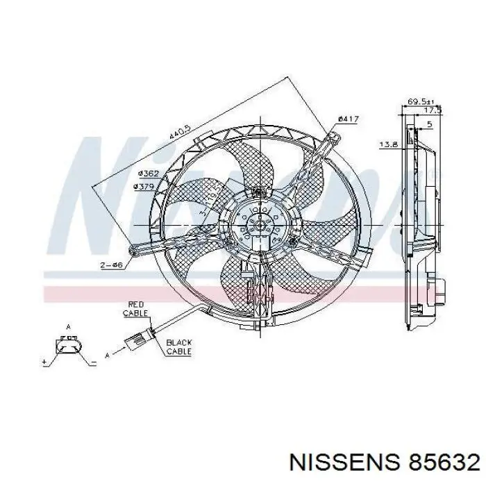 Difusor de radiador, ventilador de refrigeración, condensador del aire acondicionado, completo con motor y rodete 85632 Nissens