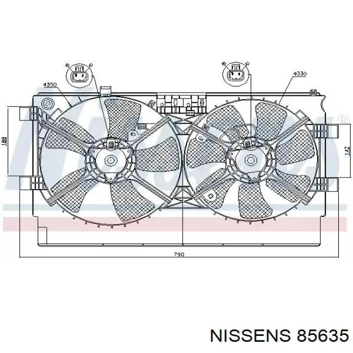 Difusor de radiador, ventilador de refrigeración, condensador del aire acondicionado, completo con motor y rodete 85635 Nissens