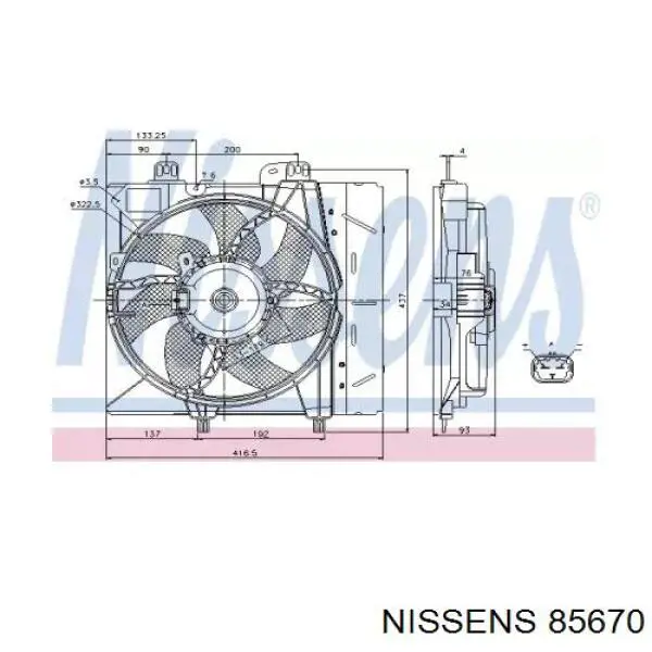 Difusor de radiador, ventilador de refrigeración, condensador del aire acondicionado, completo con motor y rodete 85670 Nissens