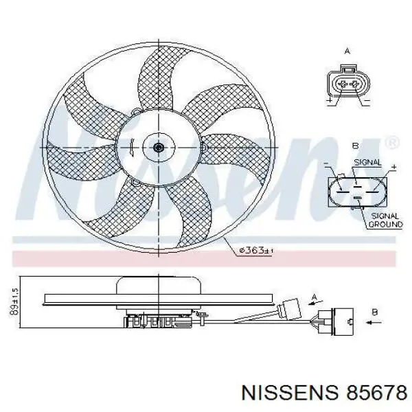 85678 Nissens ventilador elétrico de esfriamento montado (motor + roda de aletas esquerdo)