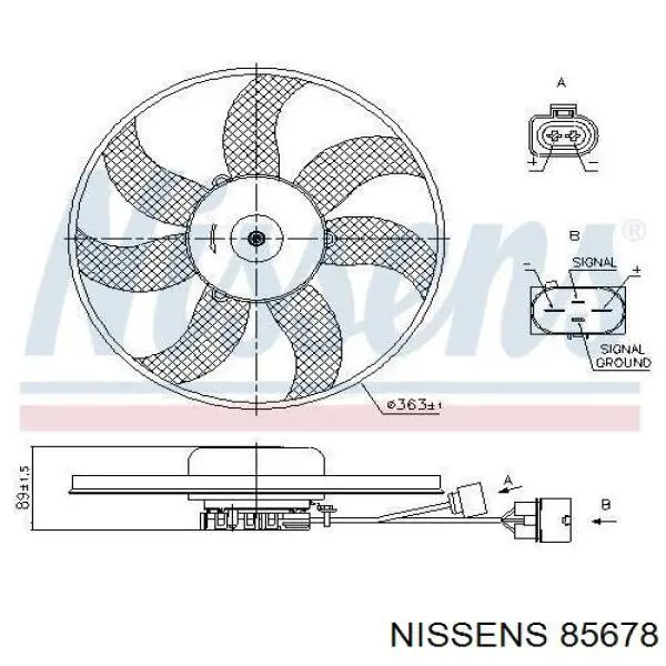 Электровентилятор охлаждения в сборе (мотор+крыльчатка) левый 85678 Nissens