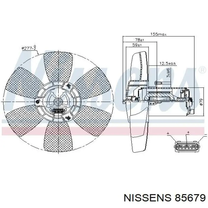 85679 Nissens ventilador elétrico de esfriamento montado (motor + roda de aletas direito)