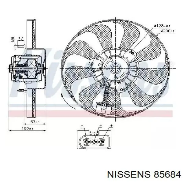 Ventilador (rodete +motor) refrigeración del motor con electromotor derecho 85684 Nissens