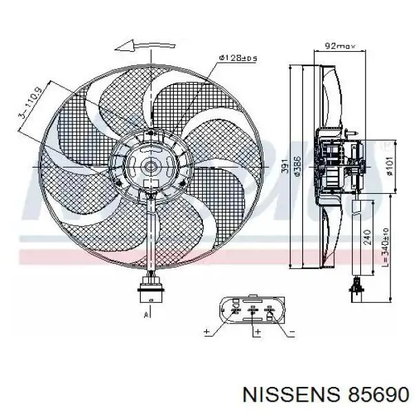 Электровентилятор охлаждения в сборе (мотор+крыльчатка) NISSENS 85690