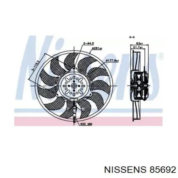 85692 Nissens электровентилятор охлаждения в сборе (мотор+крыльчатка правый)