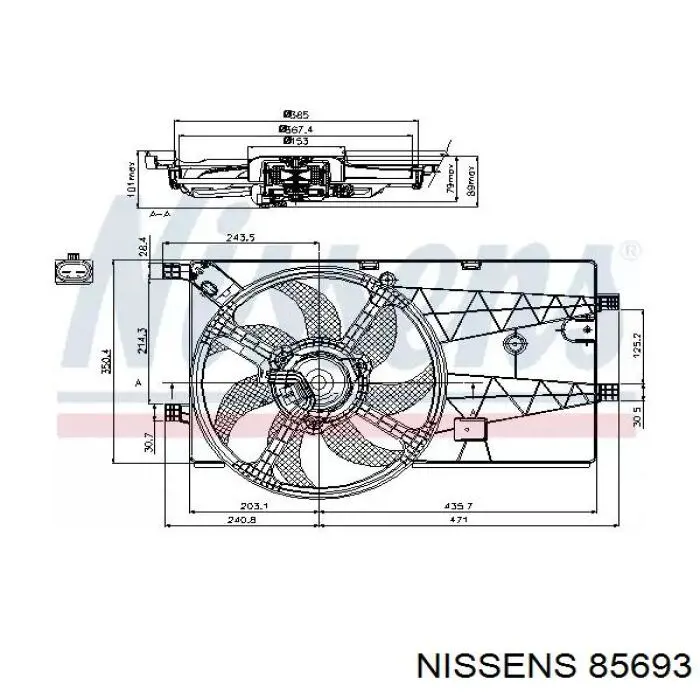 85693 Nissens difusor do radiador de esfriamento, montado com motor e roda de aletas
