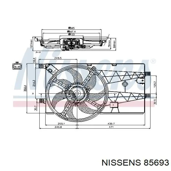 Difusor de radiador, ventilador de refrigeración, condensador del aire acondicionado, completo con motor y rodete 85693 Nissens