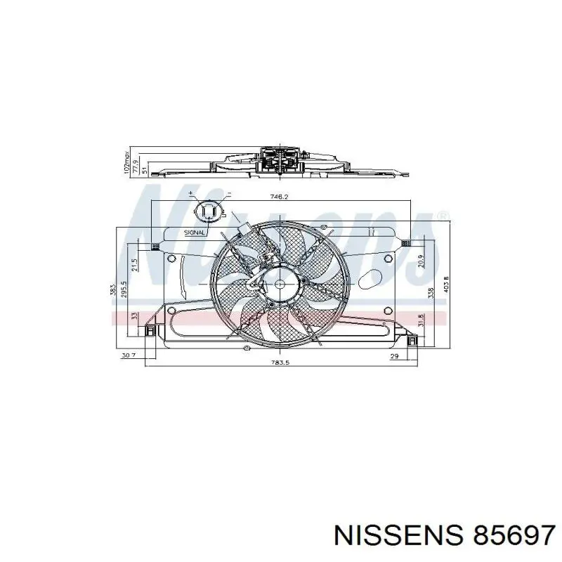 Difusor de radiador, ventilador de refrigeración, condensador del aire acondicionado, completo con motor y rodete 85697 Nissens