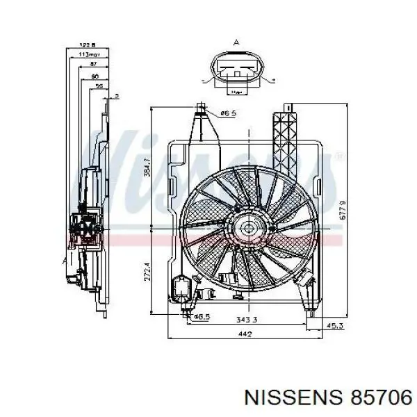 85706 Nissens диффузор радиатора охлаждения, в сборе с мотором и крыльчаткой