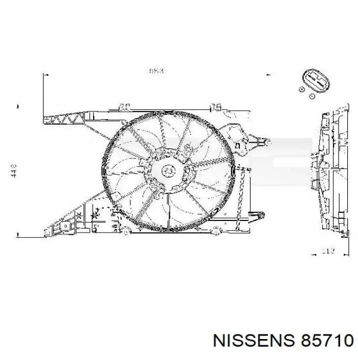85710 Nissens диффузор радиатора охлаждения, в сборе с мотором и крыльчаткой