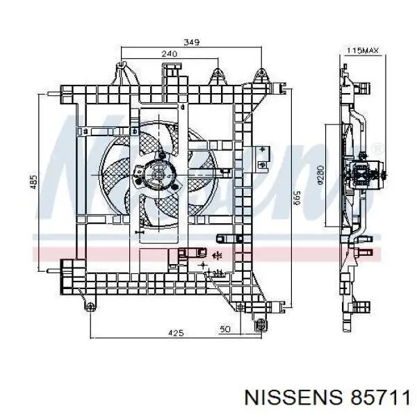 85711 Nissens диффузор радиатора охлаждения, в сборе с мотором и крыльчаткой