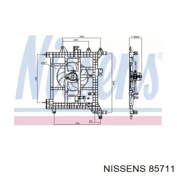 Difusor de radiador, ventilador de refrigeración, condensador del aire acondicionado, completo con motor y rodete 85711 Nissens