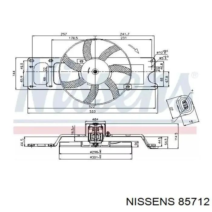 85712 Nissens электровентилятор охлаждения в сборе (мотор+крыльчатка)