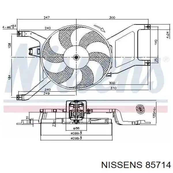 85714 Nissens электровентилятор охлаждения в сборе (мотор+крыльчатка)