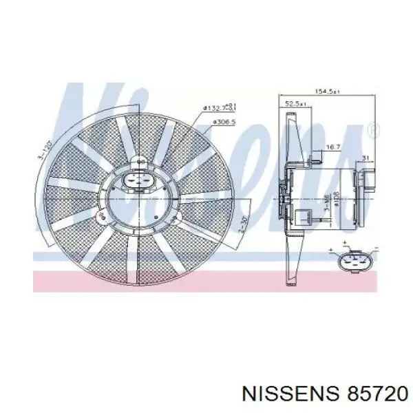 85720 Nissens ventilador elétrico de esfriamento montado (motor + roda de aletas)