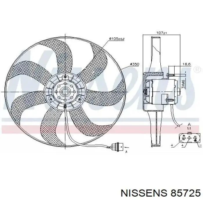 Электровентилятор охлаждения в сборе (мотор+крыльчатка) NISSENS 85725