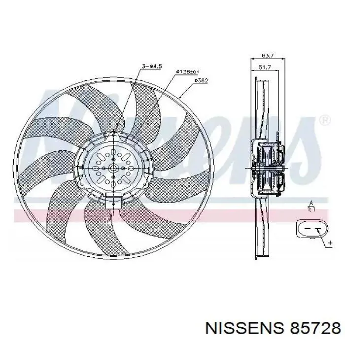 Ventilador (rodete +motor) refrigeración del motor con electromotor, izquierdo 85728 Nissens