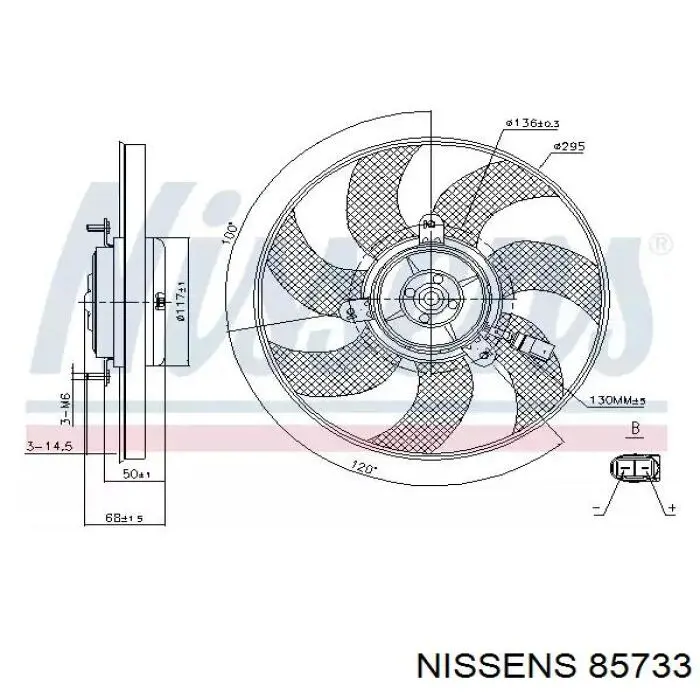 Электровентилятор охлаждения в сборе (мотор+крыльчатка) правый 85733 Nissens