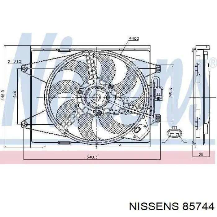 Difusor de radiador, ventilador de refrigeración, condensador del aire acondicionado, completo con motor y rodete 85744 Nissens