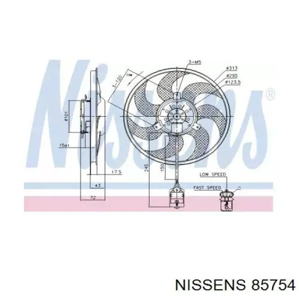 Ventilador (rodete +motor) refrigeración del motor con electromotor completo 85754 Nissens