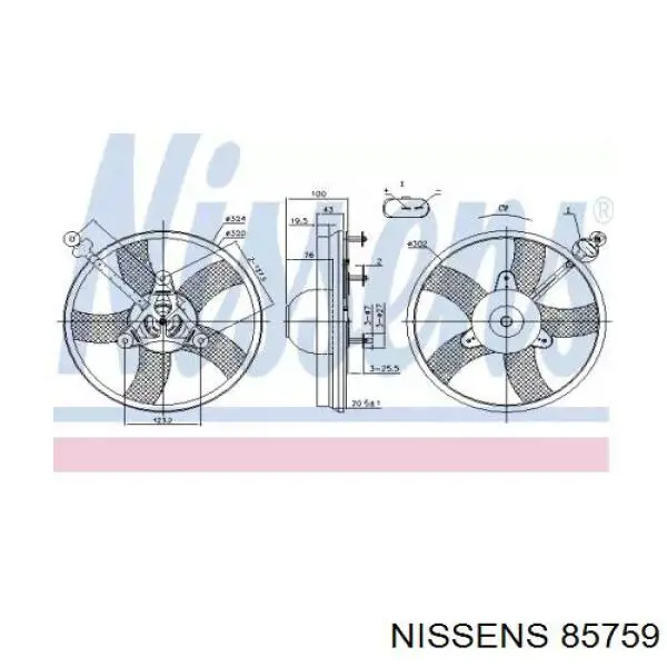 85759 Nissens ventilador elétrico de esfriamento montado (motor + roda de aletas)