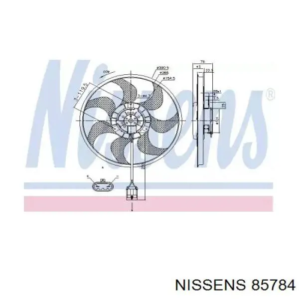 85784 Nissens ventilador elétrico de esfriamento montado (motor + roda de aletas)