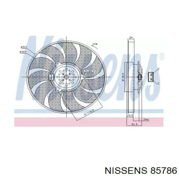 Электровентилятор охлаждения в сборе (мотор+крыльчатка) левый 85786 Nissens