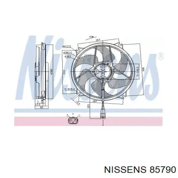 85790 Nissens ventilador elétrico de esfriamento montado (motor + roda de aletas)