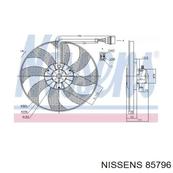 85796 Nissens ventilador elétrico de esfriamento montado (motor + roda de aletas)