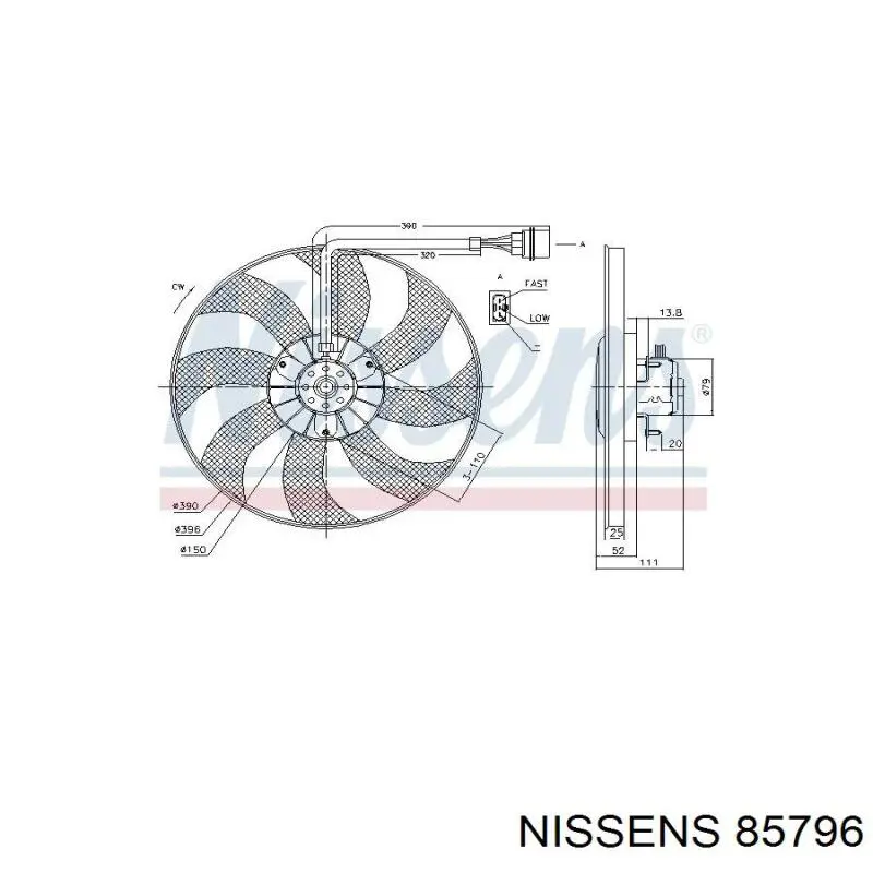 Ventilador (rodete +motor) refrigeración del motor con electromotor completo 85796 Nissens