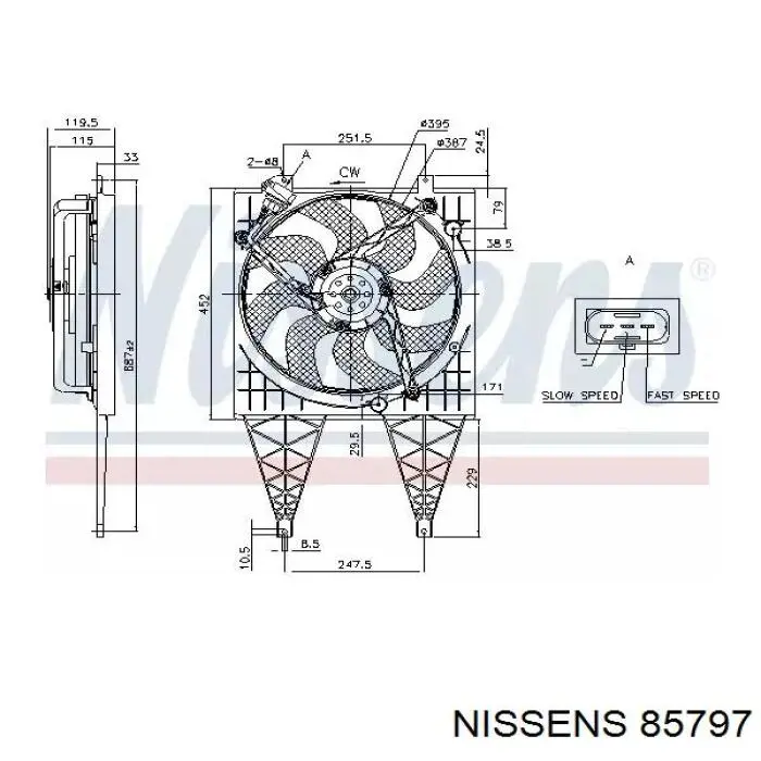 Электровентилятор кондиционера в сборе (мотор+крыльчатка) NISSENS 85797