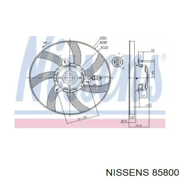Ventilador (rodete +motor) refrigeración del motor con electromotor derecho 85800 Nissens