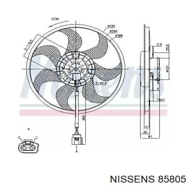 Ventilador (rodete +motor) refrigeración del motor con electromotor completo 85805 Nissens