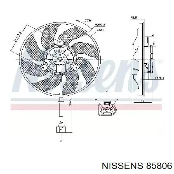 85806 Nissens ventilador elétrico de esfriamento montado (motor + roda de aletas)
