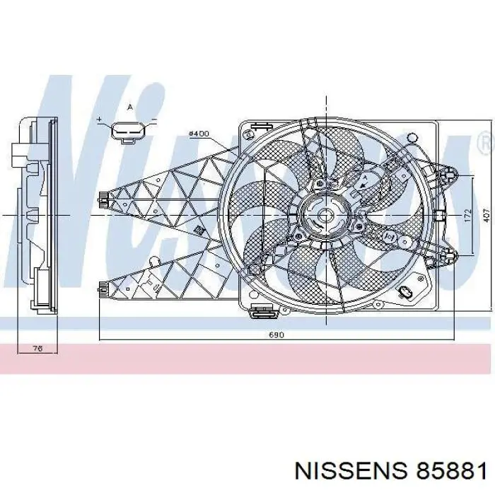 85881 Nissens диффузор радиатора охлаждения, в сборе с мотором и крыльчаткой
