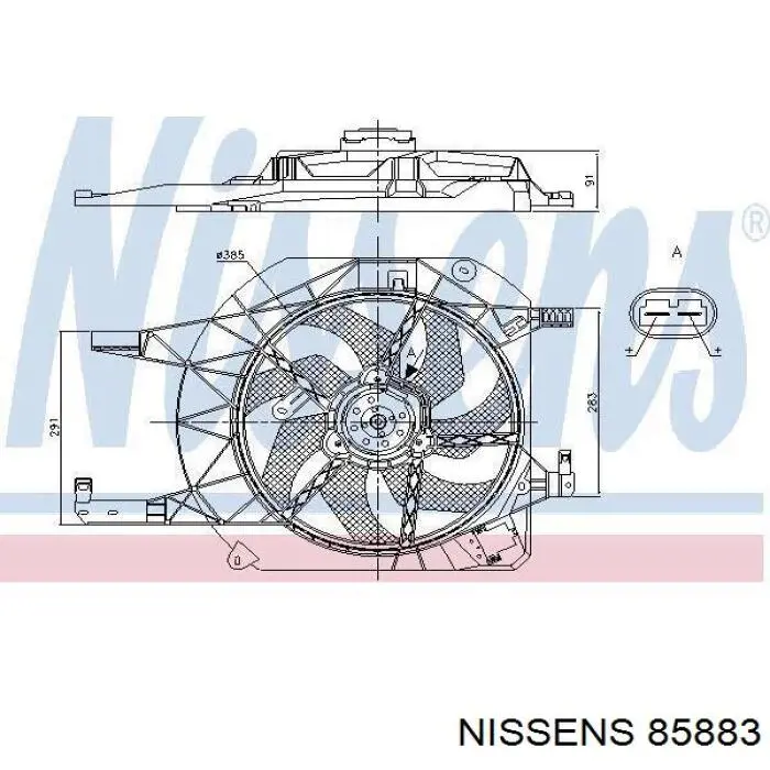 Difusor de radiador, ventilador de refrigeración, condensador del aire acondicionado, completo con motor y rodete 85883 Nissens
