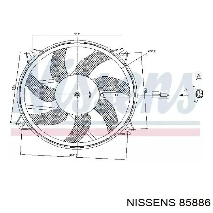 85886 Nissens ventilador elétrico de esfriamento montado (motor + roda de aletas)