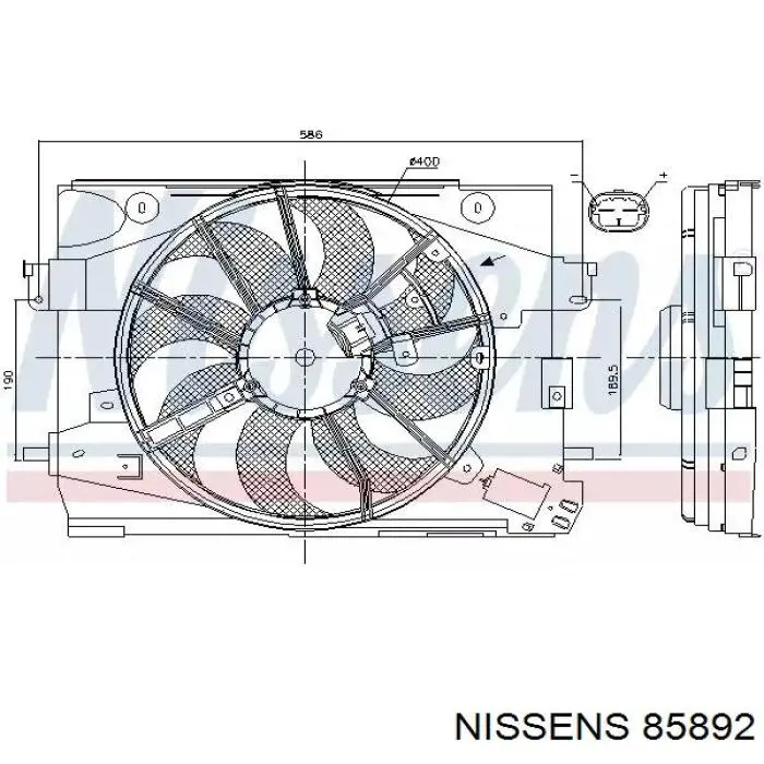85892 Nissens difusor do radiador de esfriamento, montado com motor e roda de aletas