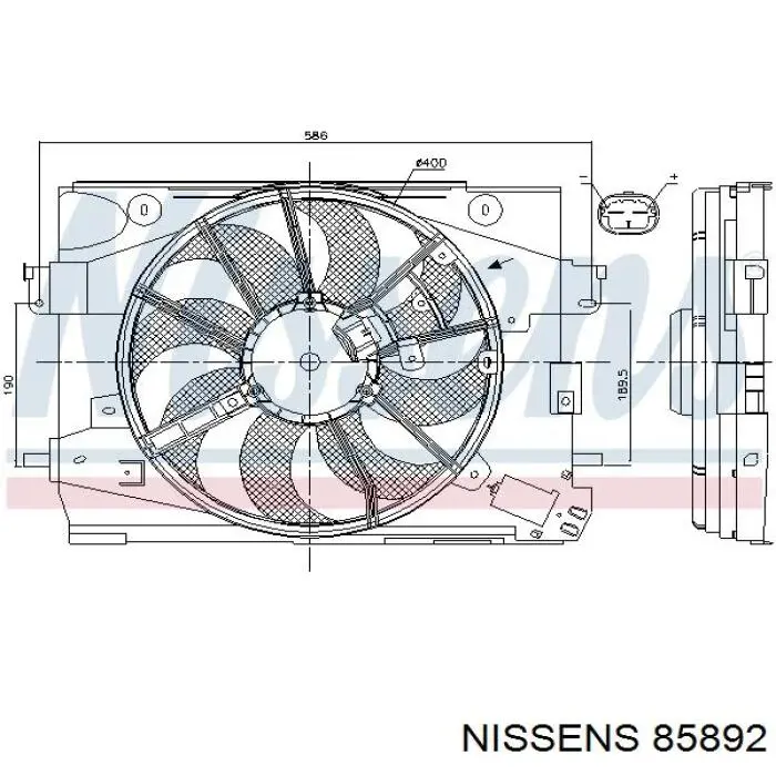 Difusor de radiador, ventilador de refrigeración, condensador del aire acondicionado, completo con motor y rodete 85892 Nissens