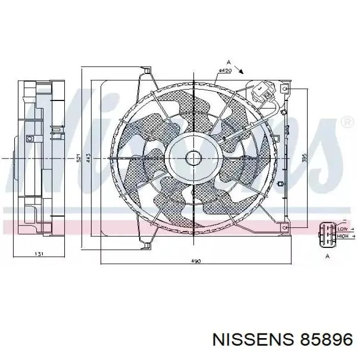 85896 Nissens диффузор радиатора охлаждения, в сборе с мотором и крыльчаткой