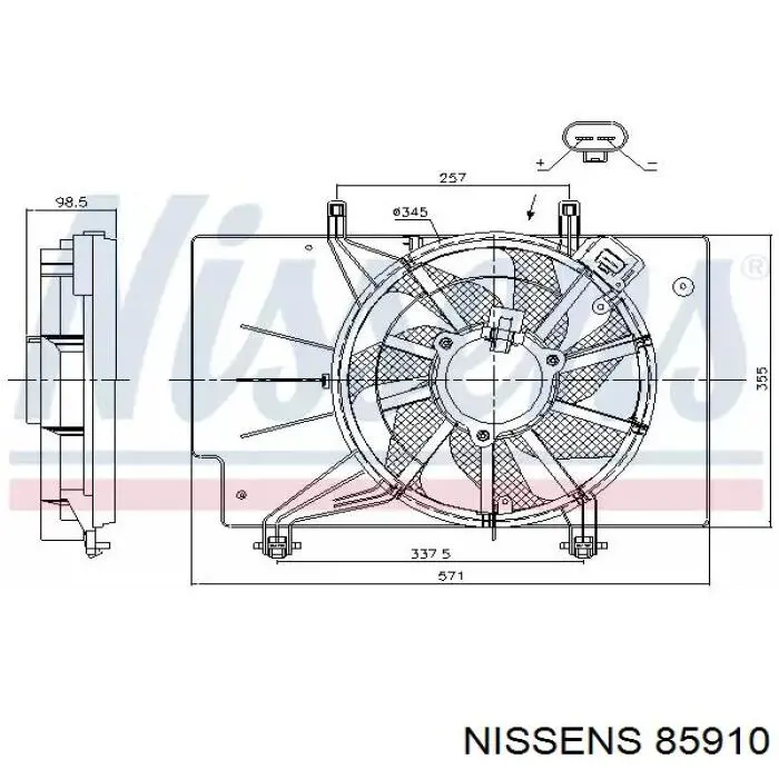85910 Nissens difusor do radiador de esfriamento, montado com motor e roda de aletas
