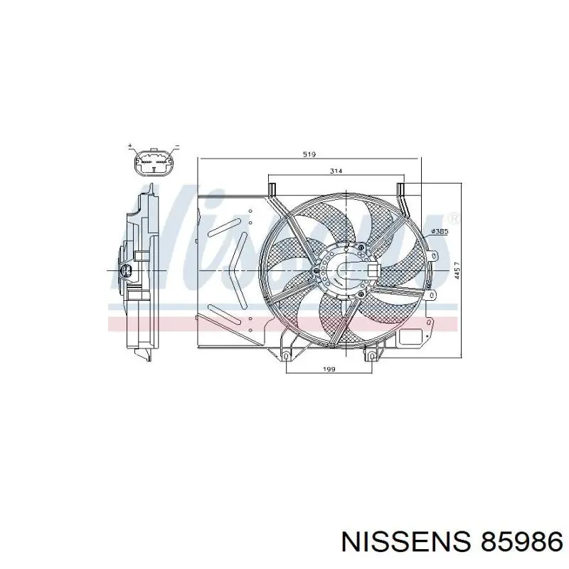 Ventilador (rodete +motor) refrigeración del motor con electromotor completo 85986 Nissens