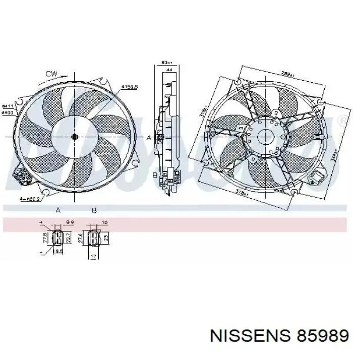 85989 Nissens ventilador elétrico de esfriamento montado (motor + roda de aletas)