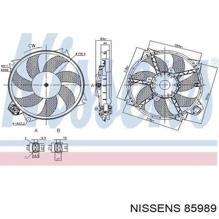 Ventilador (rodete +motor) refrigeración del motor con electromotor completo 85989 Nissens